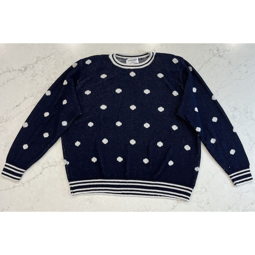 Alfred Dunner Sz 1X Navy White Polka Dot Crew Clasic Sweater Vintage Made in USA